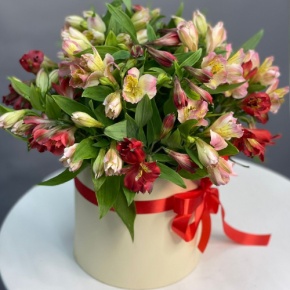 Композиция в шляпной коробке из 21 альстромерии в Рошале