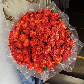 Букет 75 огненных роз (40 см) в Рошале