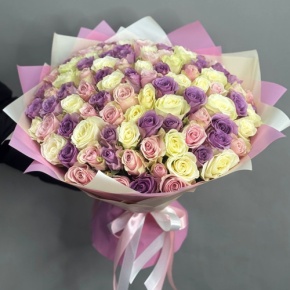 Букет из 101 розы пастельный микс (40 см) в Рошале