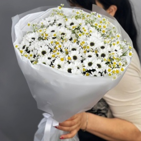 Букет "Понарошку" из хризантем сантини и ромашек в Рошале