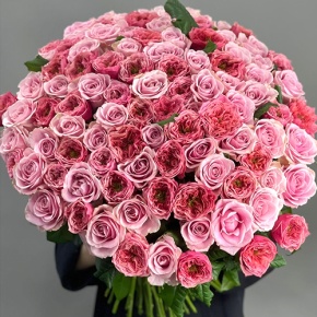 Нежный букет из 101 розы Риджентс парк и Аваланж микс  (70 см) в Рошале