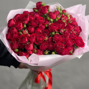 Букет из 17 красных кустовых пионовидных роз (50 см) в Рошале