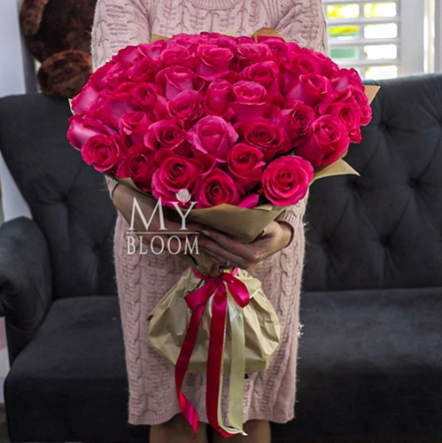 Букет 51 роза Эквадор Пинк Флоид (60 см) в Рошале