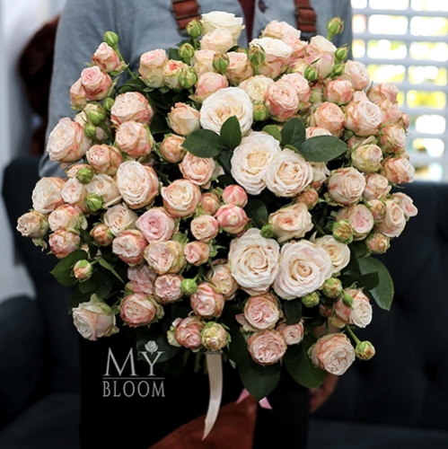 Букет 51 пионовидная роза Бомбастик (60 см) в Рошале