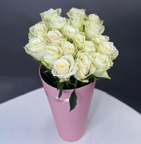 19 белых роз Кения в конусе в Рошале